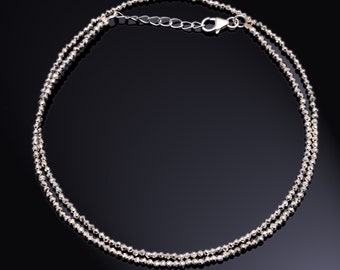 Top kwaliteit zilveren pyriet kralen ketting, 2 MM zilveren facetgeslepen rondell kralen ketting, AAA zilveren edelsteen sieraden voor haar, cadeau voor haar