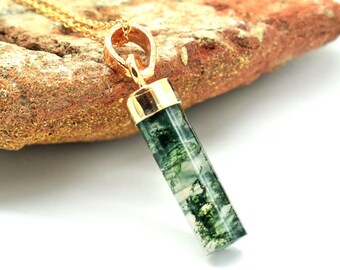 Collar de ágata musgosa auténtica, colgante de ágata musgosa verde, collar de musgo, joyería de ágata musgosa, collar de plata de ágata musgosa, regalo para ella