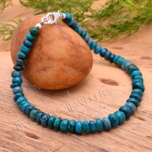 Natural Chrysocolla Beaded Smooth Rondell Bracelet, 4-6mm Blue-Green Chrysocolla Plain Roundel Beads Bracelet, Chrysocolla Gift For her