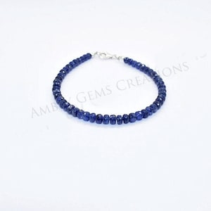 Natural Blue Sapphire Faceted Rondell Beaded Bracelet, Blue Sapphire Bracelet Jewelry, Blue Sapphire Gemstone Bracelet, Christmas Gift Her