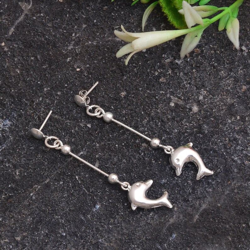 sterling silver earrings ocean animal earrings Silver Dolphin Charms silver dolphin charm jewelry 925 Silver Dolphin lover earring gift