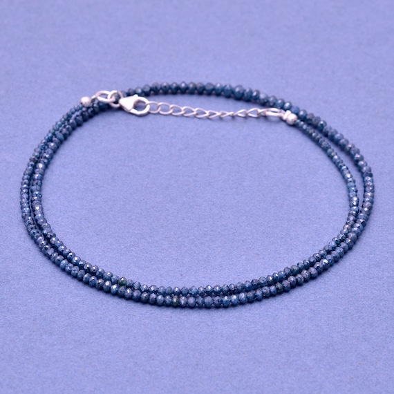 Natural Blue Diamond Necklace | Blue Diamond Beaded Necklace 2-2.5 MM | Blue Diamond Faceted Beads Necklace | Blue Diamond Beads Jewelry
