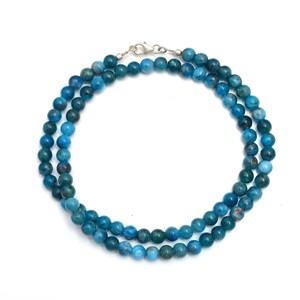 Blue Apatite Beaded Necklace,6MM Apatite Smooth Round Beads Necklace | Apatite Beads Jewelry | 925 Sterling Silver Necklace | Blue Gemstone