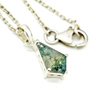 Natural Moss Agate Pendant, Kite Shape Moss Agate Necklace, Fancy Moss Agate Jewelry, Silver Pendant, Moss Necklace, Gift For Her, Jewelry