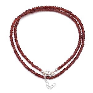 Natural Rhodolite Garnet Beaded Necklace, 3MM Garnet Faceted Rondelles Beads Necklace, AAA Garnet Gemstone Jewelry for Her, Gift For Her