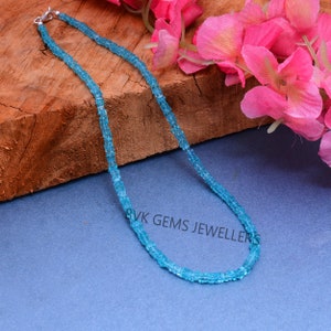 Natural Sky Blue Apatite Heishi Beads Necklace, Blue Apatite Flat Thin Square Beads Necklace, Apatite Beaded Necklace Jewelry,Valentine Gift