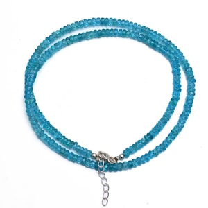 Natural Blue Apatite Beaded Necklace, 4mm Faceted Rondelle Apatite Beaded Necklace, Apatite Gemstone Necklace, Blue Apatite Gemstone Jewelry