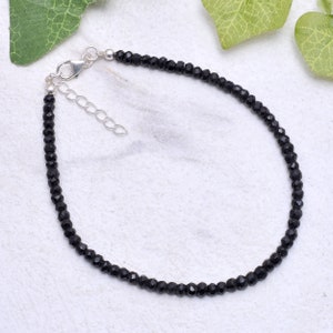 Natural Black Spinel Faceted Beads Bracelet, Black Spinel 3-3.5 MM Beaded Bracelet Jewelry, Black Spinel hand making Jewelry, Gift For Her