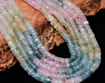 Perline sfaccettate a forma di pneumatico in acquamarina naturale, perline multi-acquamarina, perline di acquamarina, perline sfaccettate di acquamarina, perline a forma di ruota di acquamarina