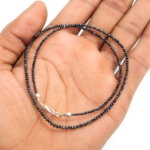 Natuurlijke zwarte diamant kralenketting, 2-2,5 mm AAA zwarte diamant gefacetteerde rondell kralen ketting sieraden, verrassingscadeau + gratis expreslevering