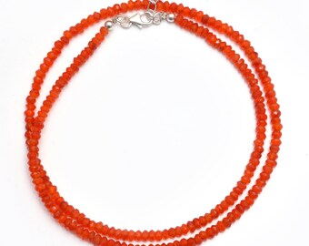 Collana con pietra preziosa di corniola naturale, collana con perline di corniola autentica da 3-3,5 mm, collana con pietra arancione, collana con corniola per uomo e donna