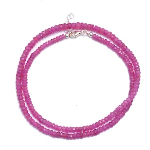 Christmas Sale AAA+ Natural Pink Sapphire Faceted Beaded Necklace, Sapphire 3.5MM Beads Jewelry, Pink Sapphire Necklace, Pink Precious Beads