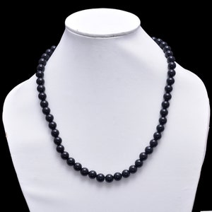 Natural Black Tourmaline Smooth Round 8MM Beads Necklace | Black Tourmaline Beaded Necklace | Black Tourmaline October Birthstone Jewelry
