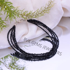 Natural Black Spinel Beaded Bracelet, 2mm Black Spinel Faceted Round Bracelet, Multi Strand Black Bead Bracelet, Delicate Gift For Friend