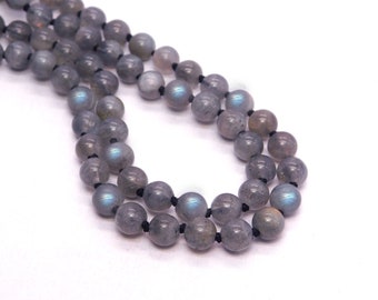 Collier de perles de mala nouées en labradorite naturelle/labradorite 108 perles de mala / collier pompon labradorite/collier perles de prière labradorite