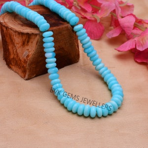 Collier de perles rondes lisses opale péruvienne bleue, collier de perles de pierres précieuses opale turquoise de 9-10 mm, collier de perles d&#39;opale avec cadenas en argent 925, cadeau lui