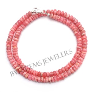 Natural Rhodochrosite Beaded Necklace, 5-6 mm Rhodochrosite Smooth Rondelle Bead Necklace, Rhodochrosite Beaded Gemstone Jewelry Necklace