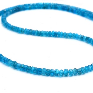 Natural Neon Blue Apatite Beaded Necklace, 3MM Apatite Faceted Rondelle Beads Necklace, Apatite Gemstone Necklace, AAA Blue Stone Necklace