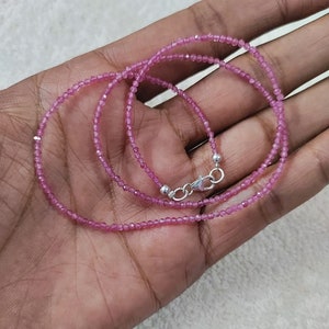 Super Tiny Natural Pink Tourmaline Faceted Bead Necklace, 2mm Pink Tourmaline Micro Faceted Beads Necklace, Minimalist Necklace Jewelry