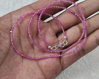Super Tiny Natural Pink Tourmaline Faceted Bead Necklace, 2mm Pink Tourmaline Micro Faceted Beads Necklace, Minimalist Necklace Jewelry