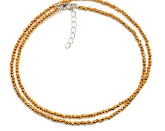 Natuurlijke gouden pyriet kralen ketting, 2MM pyriet kralen ketting, pyriet micro facet kralen ketting, gele gouden pyriet kralen ketting