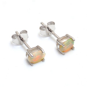 Natural Ethiopian Opal Earrings,925 Sterling Silver Yellow Opal Stud, Sparkly Oval Opal Earrings, October Birthstone Earrings Prong Set Stud
