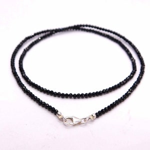 Natural Black Spinel Beaded Necklace, Super Tiny 2mm Black Spinel Micro Faceted Round Beads Necklace, Sparkling Black Bead Necklace Jewelry
