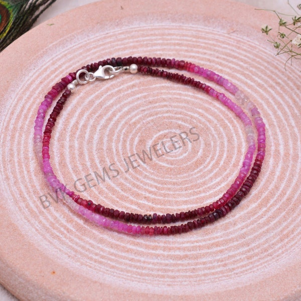 Natural Ruby shaded Beads necklace | Ruby Beaded Necklace | 3-4.5 MM Faceted Beaded Necklace | Ruby Gemstone Necklace | Ruby Beaded Jewelry