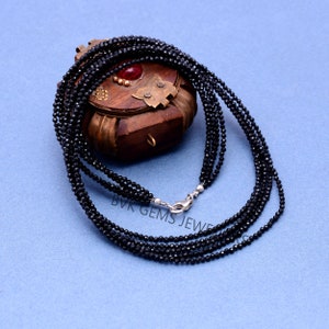 Natural Black Spinel Necklace, Black Spinel 2mm Faceted Rondelle  Beaded Jewelry Necklace, Black Spinel 6 Strand Jewelry Necklace Jewelry