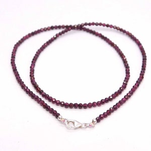 Natural Rhodolite Garnet Beaded Necklace, 2mm Rhodolite Garnet Micro Faceted Bead Necklace. Pretty Red Beads Women&#39; Necklace, Gift For Mom