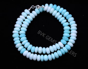 Peruvian Blue Opal Beads Necklace, 9mm Opal Smooth Rondelle Beads Necklace, Opal Jewelry, Shaded Blue Opal Necklace,Anniversary Gift For Her