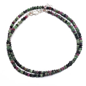 Natural Ruby zoisite necklace beaded necklace semi precious gemstone necklace, Anniversary gift zoisite faceted beads necklace Jewelry