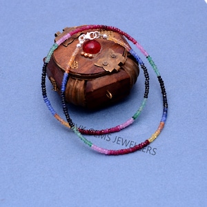 AAA Multi Precious Ruby, Sapphire, Emerald Beads Necklace-2.5-3 MM Beaded Necklace, Faceted Rondelle Multi Gemstone Necklace, Beaded Jewelry