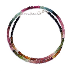 Natural Multi Tourmaline Beaded Necklace 4mm Watermelon Tourmaline Gemstone Bead Necklace, Multi Color Tourmaline Necklace Jewelry Gift Her