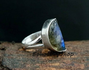 Solitaire Argent Sterling 925 5.1 Ct Naturel Bleu Larimar GEMME Bague Taille