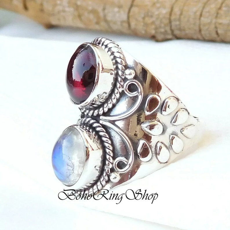 Moonstone Ring Women Ring 925 Silver Ring Designer Ring Garnet Ring Gemstone Ring Gift For Her Handmade Ring Statement Ring