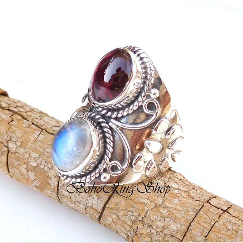 Moonstone Ring Women Ring 925 Silver Ring Designer Ring Garnet Ring Gemstone Ring Gift For Her Handmade Ring Statement Ring