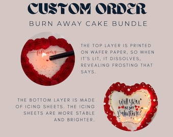 Custom BURNawayCAKE Bundle Cake Topper, Icing sheets, Wafer Paper, Burn-Away Cake, Edible Cake Topper, TikTok cake