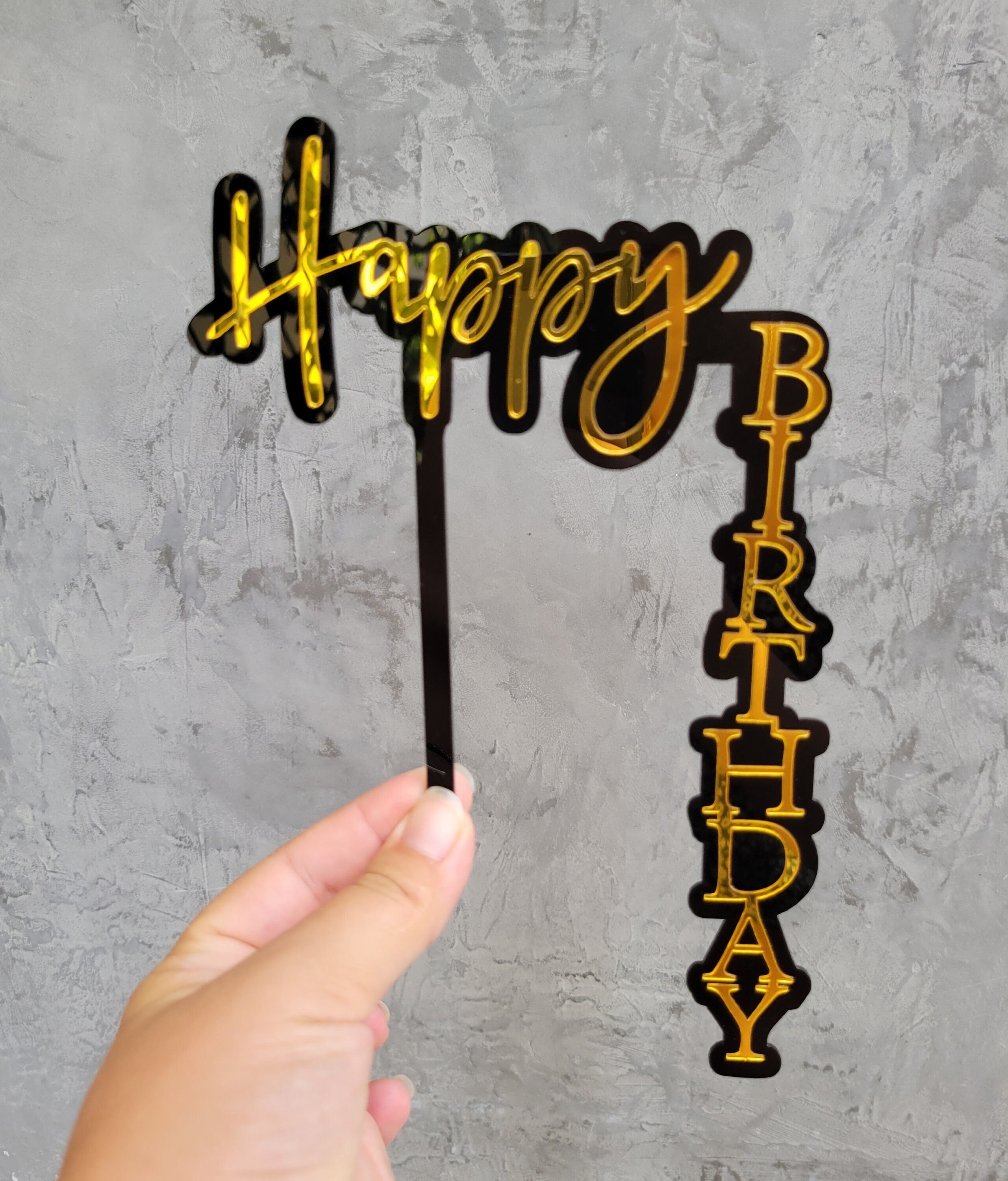 Happy Birthday Cake Topper Gold White Black Plastic Cake | Etsy