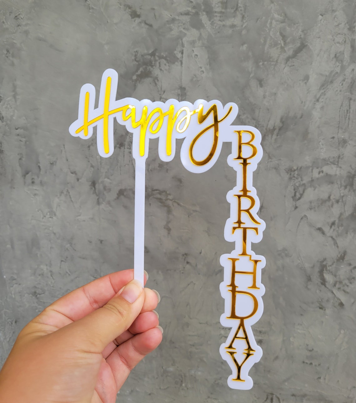 Happy Birthday Cake Topper Gold White Black Plastic Cake | Etsy