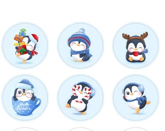 Edible Penguins for Cupcake Toppers, Christmas decoration, Chocolate Transfer Sheets, Icing sheets,  Wafer Paper, Edible Christmas Topper