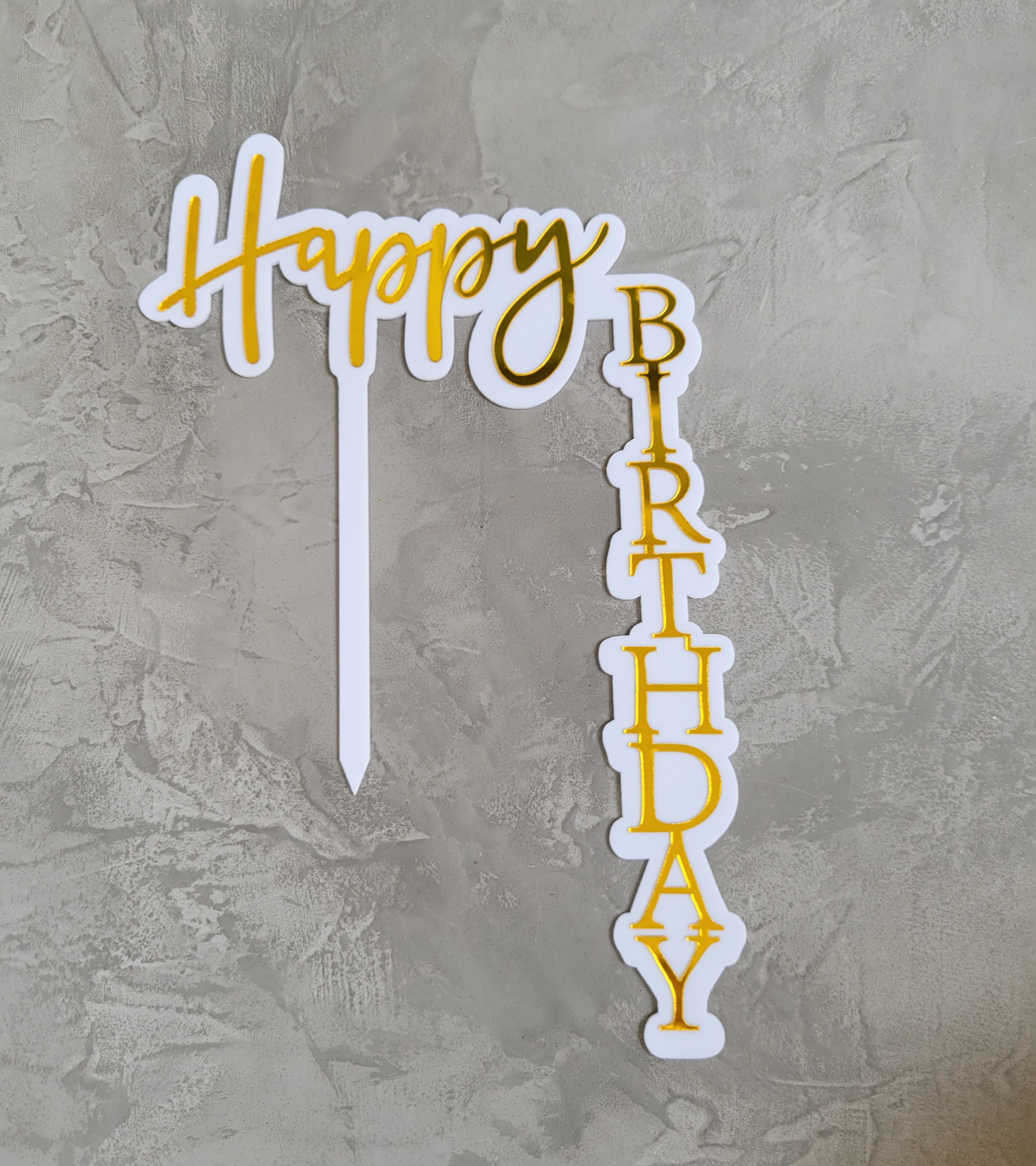 Happy Birthday Cake Topper Gold White Black Plastic Cake | Etsy