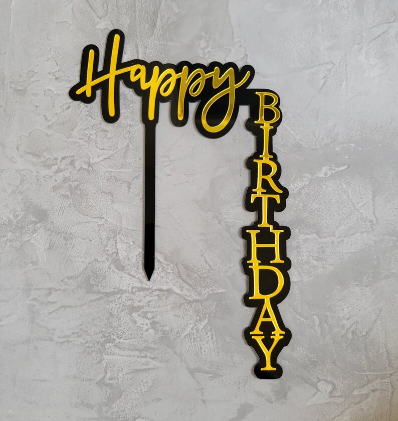 Happy Birthday Cake Topper Gold White Black Plastic Cake | Etsy
