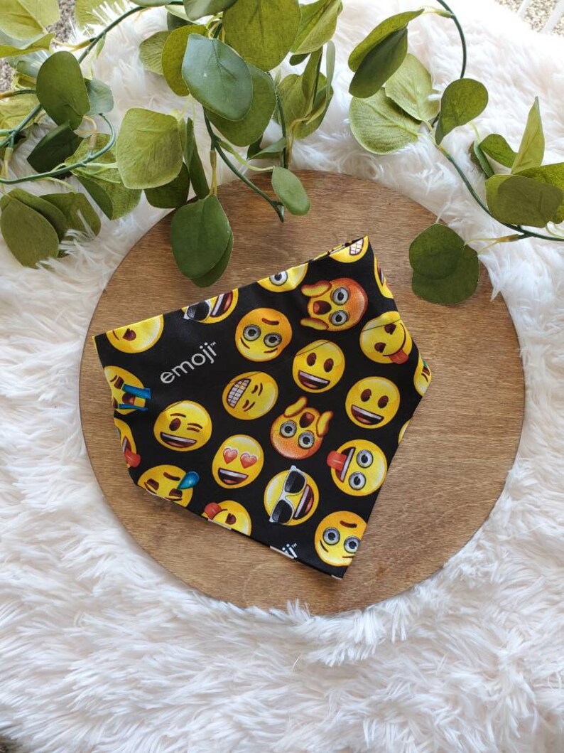 Emoji dog bandana reversible Cute pet bandanas Gift ideas fashion pet emoji pet wear handmade slide through the collar emoji designs