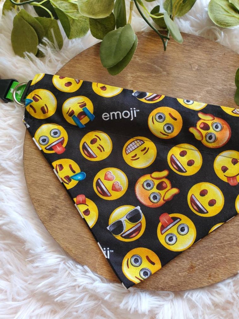 Emoji dog bandana reversible Cute pet bandanas Gift ideas fashion pet emoji pet wear handmade slide through the collar emoji designs