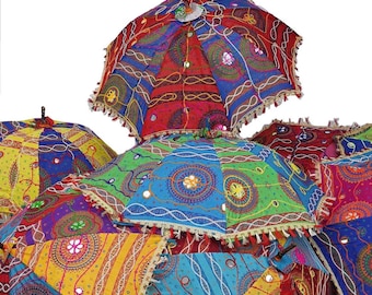Indian Traditional Handmade Designer Cotton Fashion Multicolored 24 Inch Umbrella Embroidery Boho Umbrellas Parasol Wedding Décor Umbrella