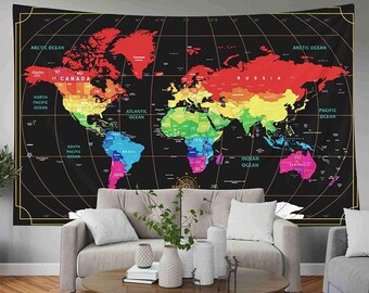 World Map Wall Tapestry Wall Hanging Living Room Bedroom Indian Wall Decor Art 