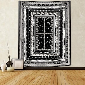 Schwarz-Weiß-Stern-Blumen-Wandteppiche Mond Planet Boho-Tapisserie Sternenhimmel-Tapisserie-Wandbehang-Tapisserie für Raum-indischen Wandteppich