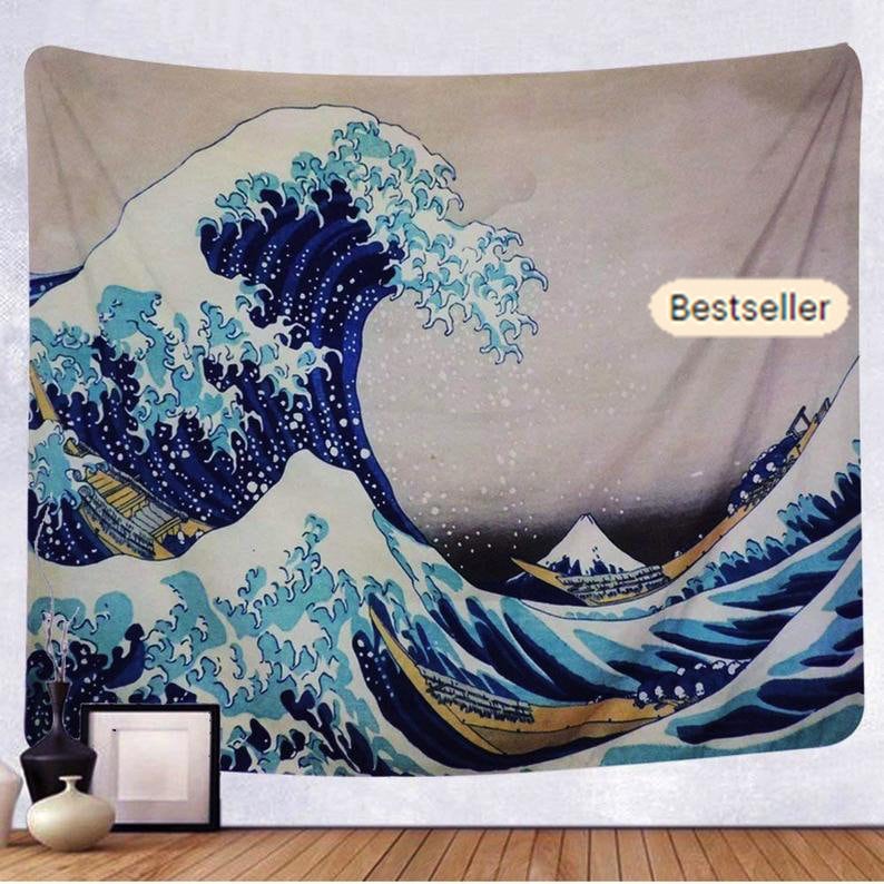 1 Pcs Ocean Wave Tapestry Sunset Tapestry 3D Great Wave Wall Hanging Decoration 