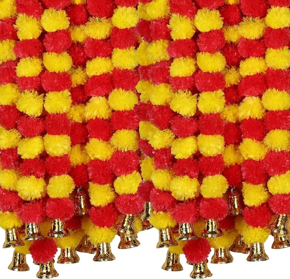 Künstliche Ringelblumen-Girlanden, 5 Stück à 1,5m – Für Diwali, Hochzeiten & Feste